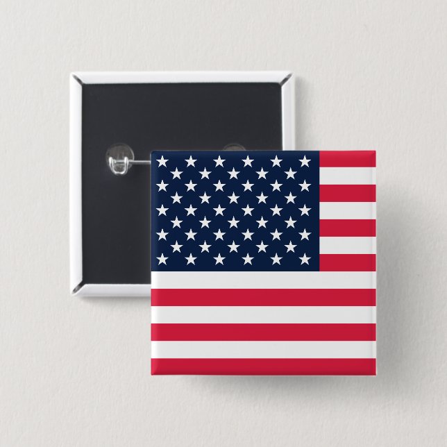 50-Star American Flag: Old Glory Stars and Stripes 2 Inch Square Button (Front & Back)