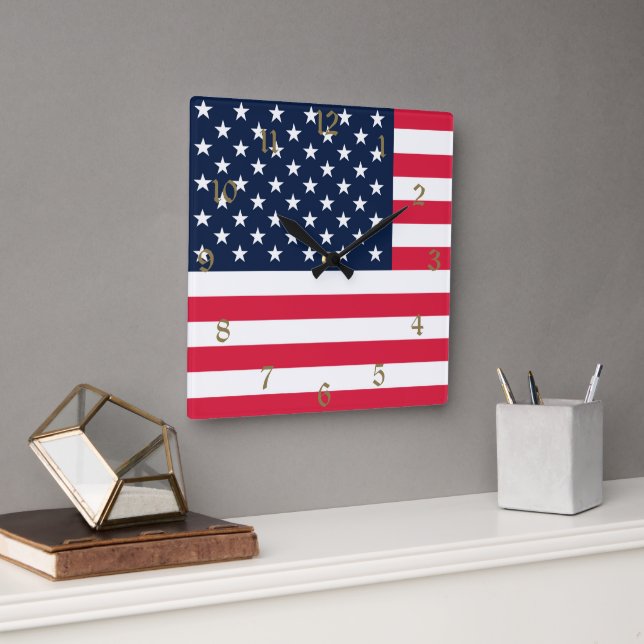 50-Star American Flag: Old Glory Stars and Stripes Square Wall Clock (Office)