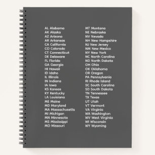 50 States Alphabetical Order – Grey Notebook