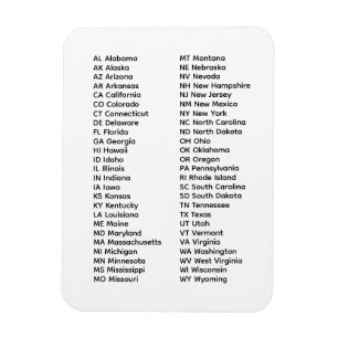50 States List Alphabetical Order Magnet