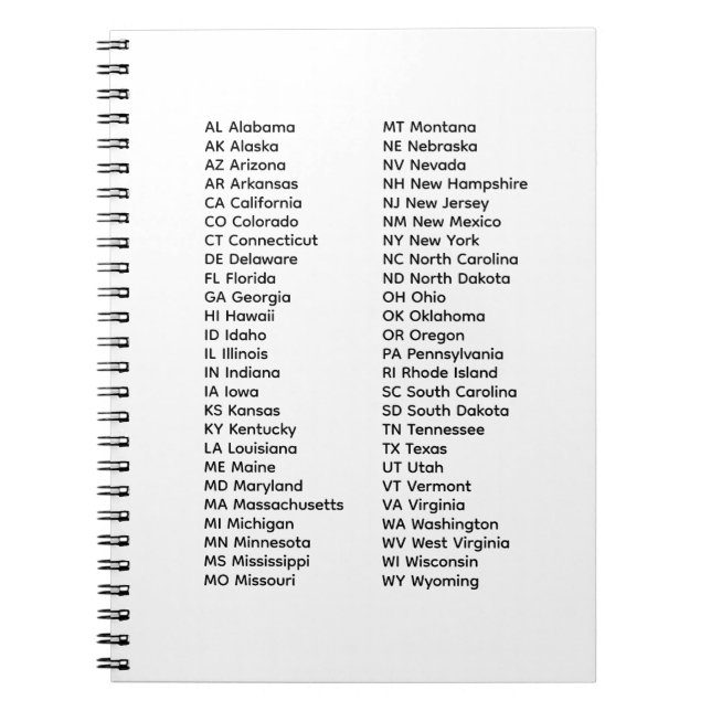 50 States List Spiral Photo Notebook (Front)