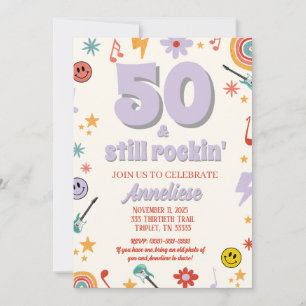 50 & Still Rockin’ Retro Music Themed Birthday Invitation