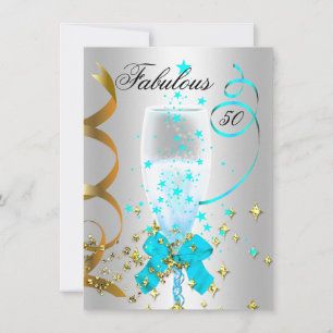 50 Teal Silver Gold Birthday Party Invitation