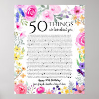 50 things we love about you watercolor flowers mom