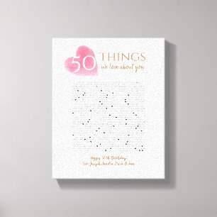 50 things we love about you watercolor heart mom canvas print
