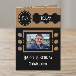 50 today add photo name black brown birthday card