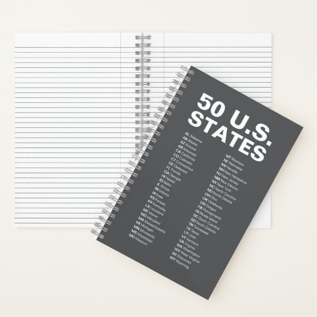 50 U.S. States Abbreviations List - Dark Gray Notebook (Inside)