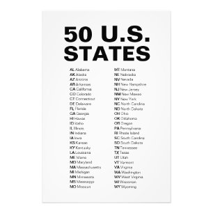 50 U.S. States Abbreviations List – Minimalist Photo Print
