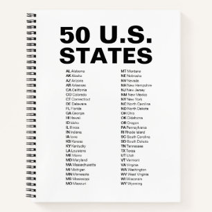 50 U.S. States – Abbreviations List Spiral Notebook