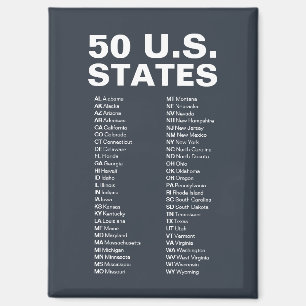50 U.S. States Abbreviations List Storm Blue Gray Magnet