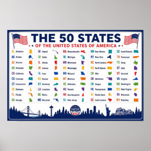 50 United States Map Poster Homeschool Classroom