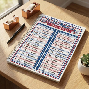 ★ 50 United States of America - Full US State List Notebook