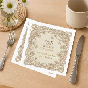 50 Wedding Anniversary Typography Gold Vine Frame  Napkin