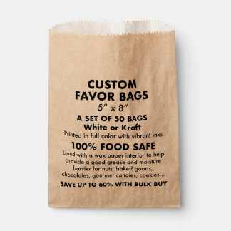 50 x Custom Personalized Kraft Favour Bags