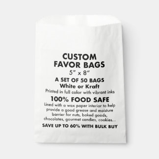 50 x Custom Personalized White Favour Bags