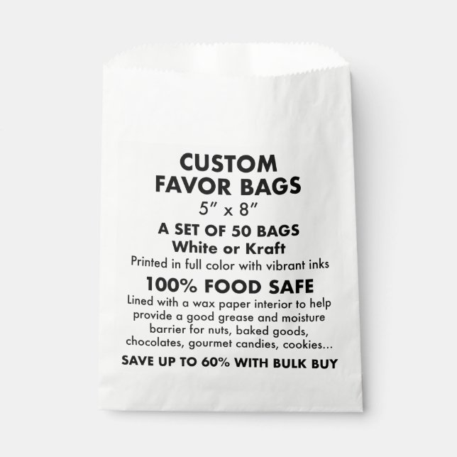 50 x Custom Personalized White Favour Bags (Front)