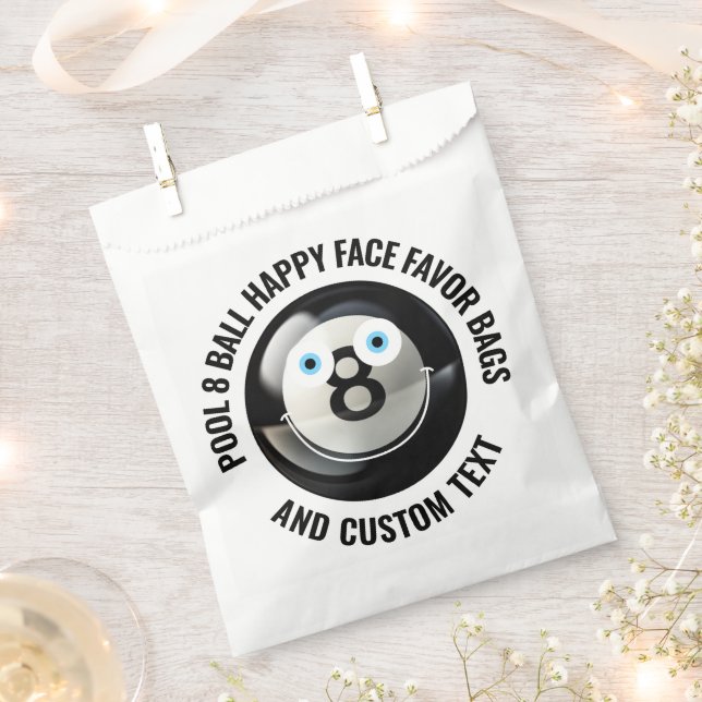 50 x Custom Pool 8 Ball Party BLUE EYES Happy Face Favour Bag (Clipped)