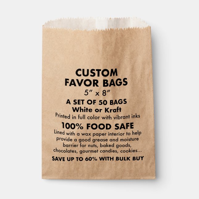 50 x Sacs personnalisés personnalisés Kraft Favor (Devant)