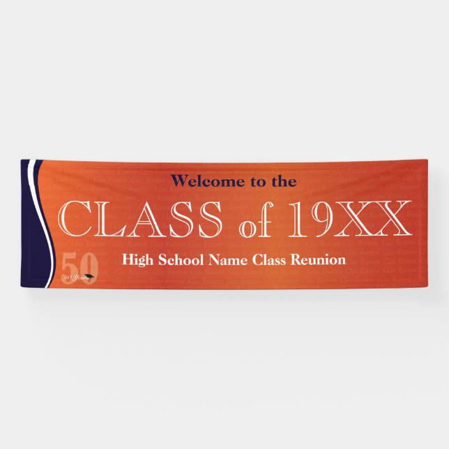 50 Year Class Reunion Banner in Orange and Blue (Horizontal)