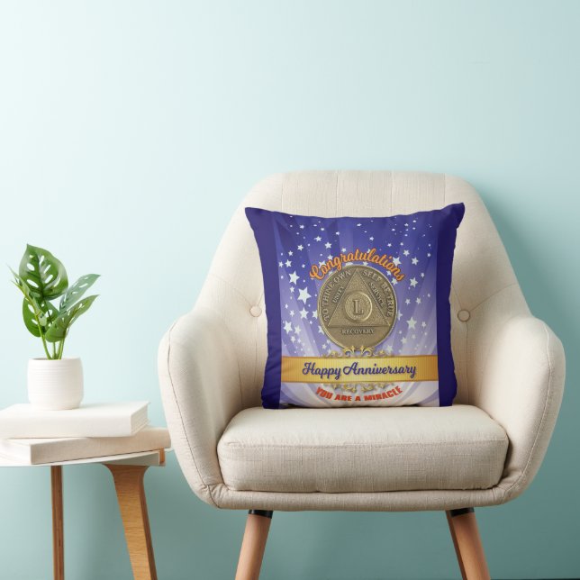 50 Year CUSTOM NAME AA Anniversary Miracle Throw Pillow (Chair)