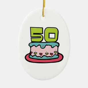 50 Year Old Birthday Cake Ceramic Ornament
