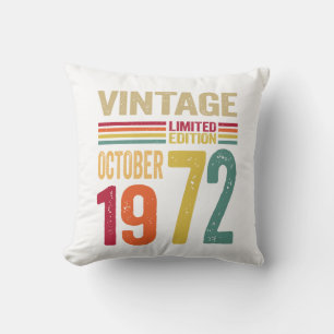 50 Year Old Gifts Vintage October 1972  Throw Pillow