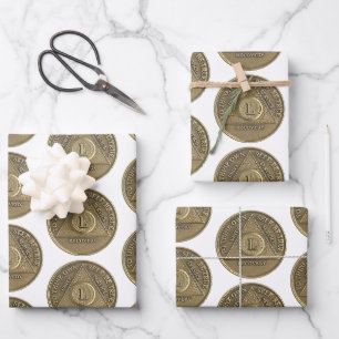 50 Year Sober Recovery Anniversary Coin Wrapping Paper Sheet