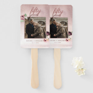 50 Year Wedding Anniversary Rose Gold Glitter  Hand Fan