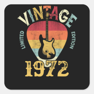 50 Years 1972 Guitar Pick 50th Birthday Guitarist Square Sticker