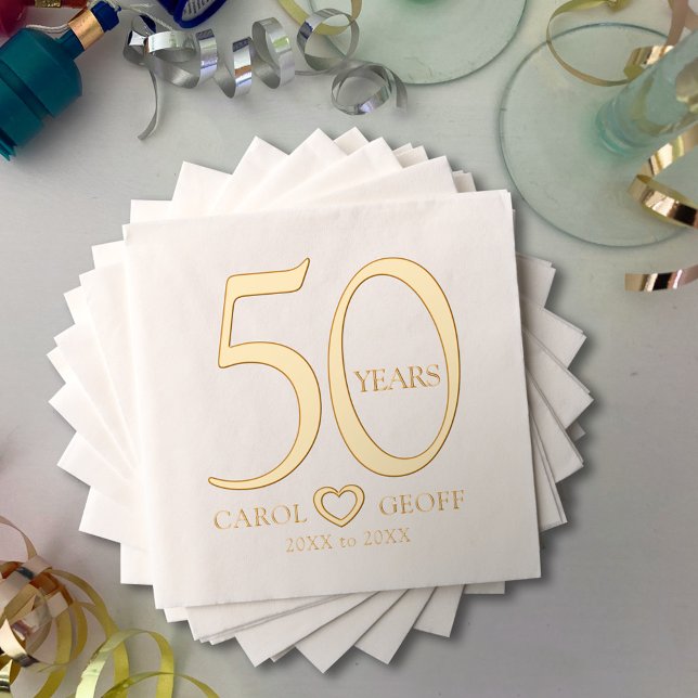 50 years 50th wedding anniversary name dates heart foil napkins (Creator Uploaded)