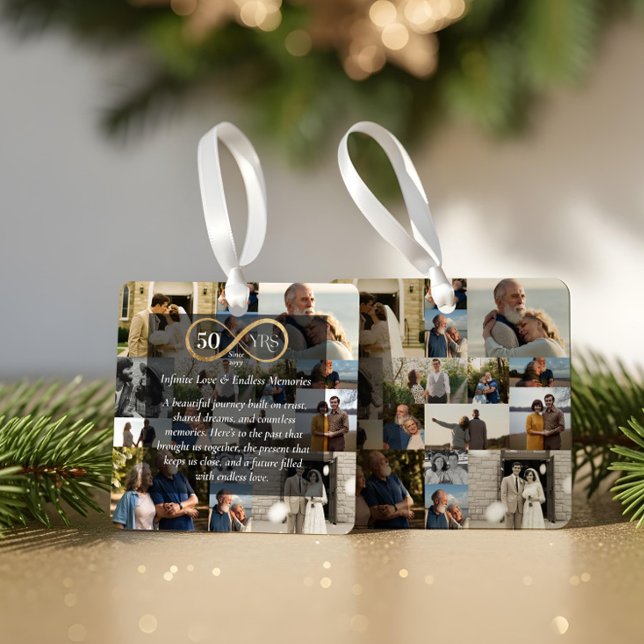 50 Years Anniversary Infinity Photo Collage Gift Metal Ornament (50 Years Anniversary Infinity Photo Collage Gift Metal Ornament)
