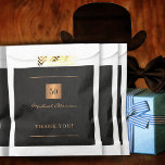 50 years birthday gold black elegant thank you favour bag<br><div class="desc">Luxury elegant black leather look thank you favour bag with a faux gold metallic monogrammed square and personalized name signature.</div>