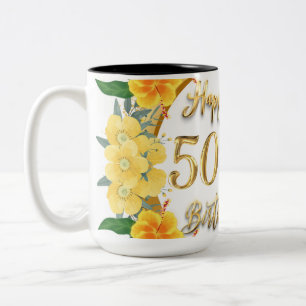50 Years: Custom Photo Happy Birthday Pillow Two-Tone Coffee Mug