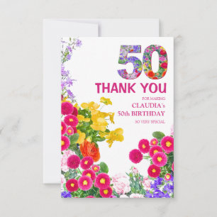 50 Years Elegant Garden Floral – 50th Birthday Thank You Card