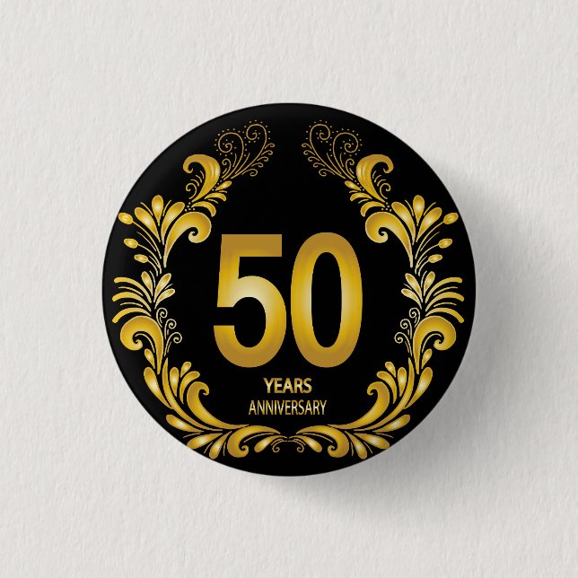 50 Years Gold Glitter Anniversary 1 Inch Round Button (Front)
