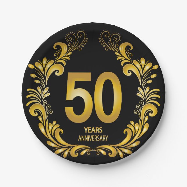 50 Years Gold Glitter Anniversary Paper Plate (Front)