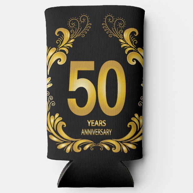 50 Years Gold Glitter Anniversary Seltzer Can Cooler (Front)
