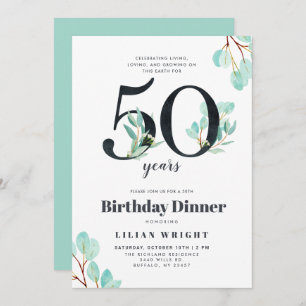 50 Years Growing   50th Birthday   Botanical Invitation