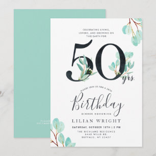 50 Years Growing 50th Birthday Eucalyptus Invitation