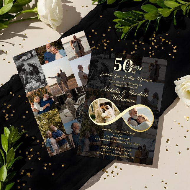 50 Years Love Infinity Photo Collage Anniversary (50 Years Love Infinity Photo Collage Anniversary Foil Invitation)