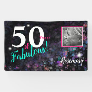 50 years of Fabulous, elegant black glitter Banner