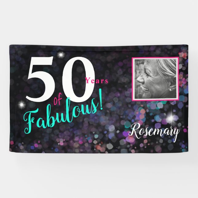 50 years of Fabulous, elegant black glitter Banner (Horizontal)