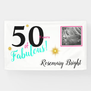 50 years of Fabulous, White with gold stars Banner