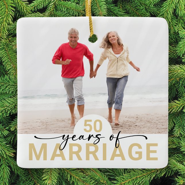 50 Years of Marriage Wedding Anniversary Photo Ceramic Ornament (Creator Uploaded)