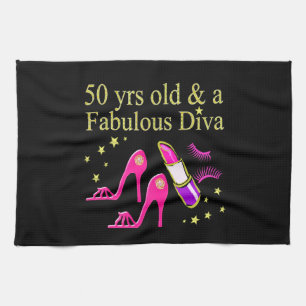 50 YEARS OLD AND A FABULOUS DIVA KITCHEN TOWEL