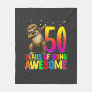 50 Years Old Birthday Sloth Dabbing 50th Birthday  Fleece Blanket