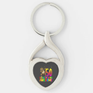 50 Years Old Birthday Sloth Dabbing 50th Birthday  Keychain