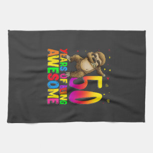 50 Years Old Birthday Sloth Dabbing 50th Birthday  Kitchen Towel