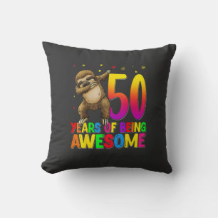 50 Years Old Birthday Sloth Dabbing 50th Birthday  Throw Pillow