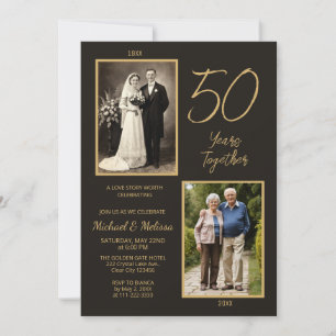 50 Years Together Charcoal Gold Photo Anniversary Invitation